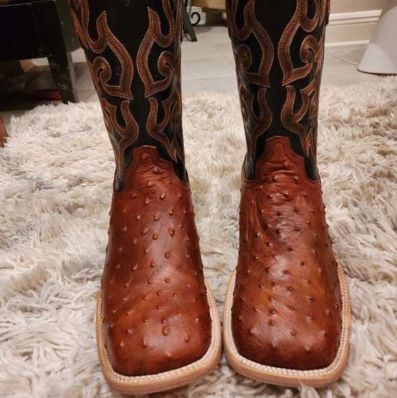 SOLD!! Capitan Men's TELLURIDE Cognac Ostrich Square Toe Cowboy Boots. 10EE NIB! - Picture 3 of 12